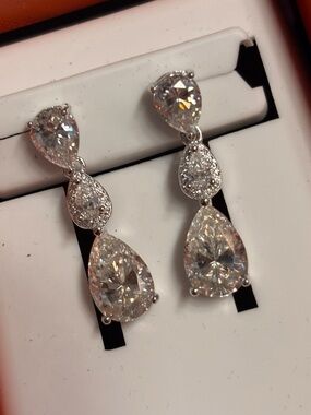 Elegant 6CTW Moissonite Teardrop 925 Silver Dangle Earrings NWT